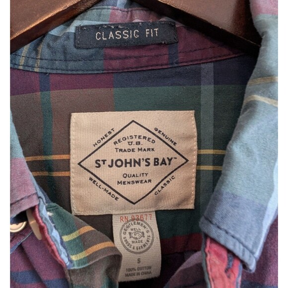 St John's Bay Size Small Plaid Shirt SJB Legacy Poplin Mens S Red Green LS - Picture 2 of 4